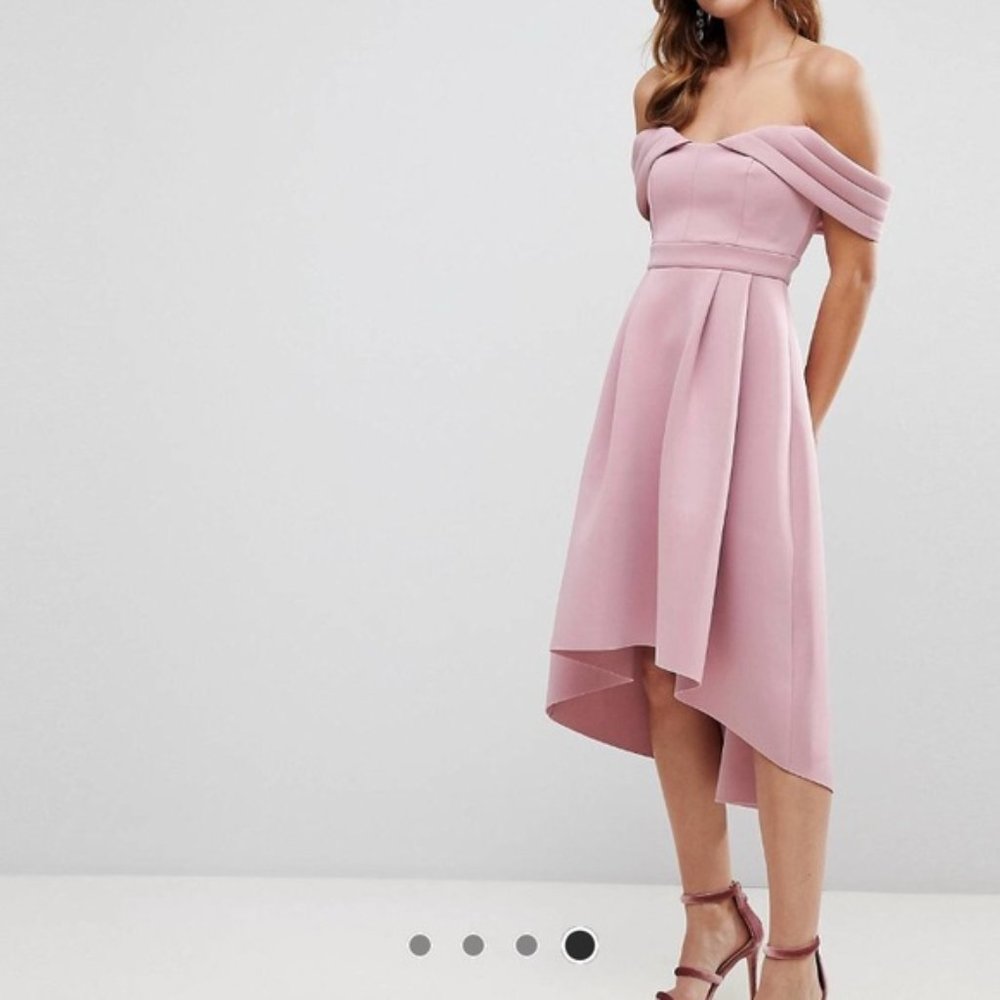Asos Pink Mauve Off The Shoulder Dress